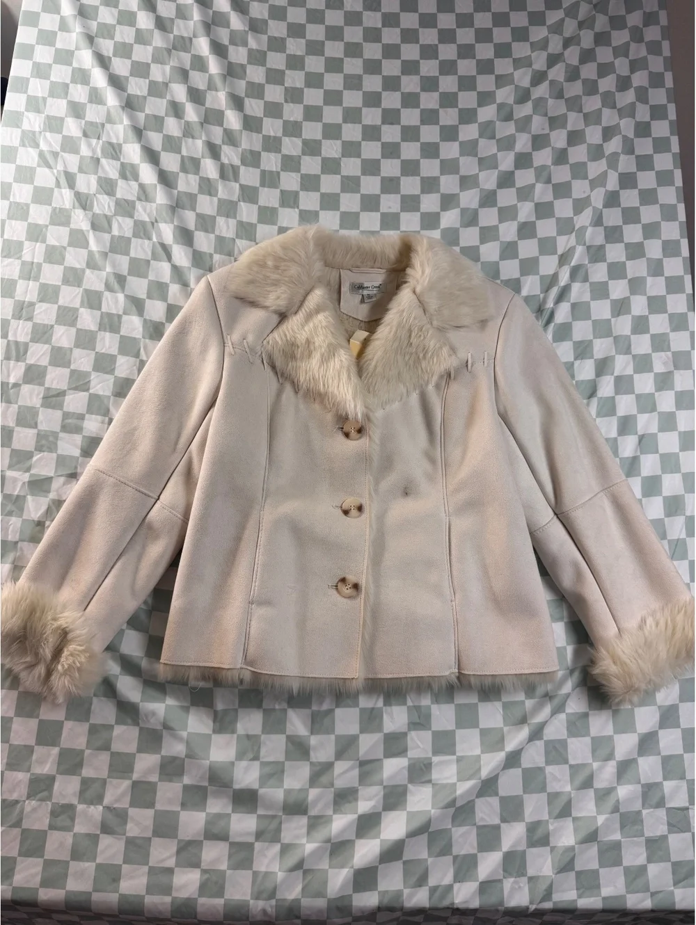 Coldwater Creek Petite Faux Suede Fur Jacket PL Cream